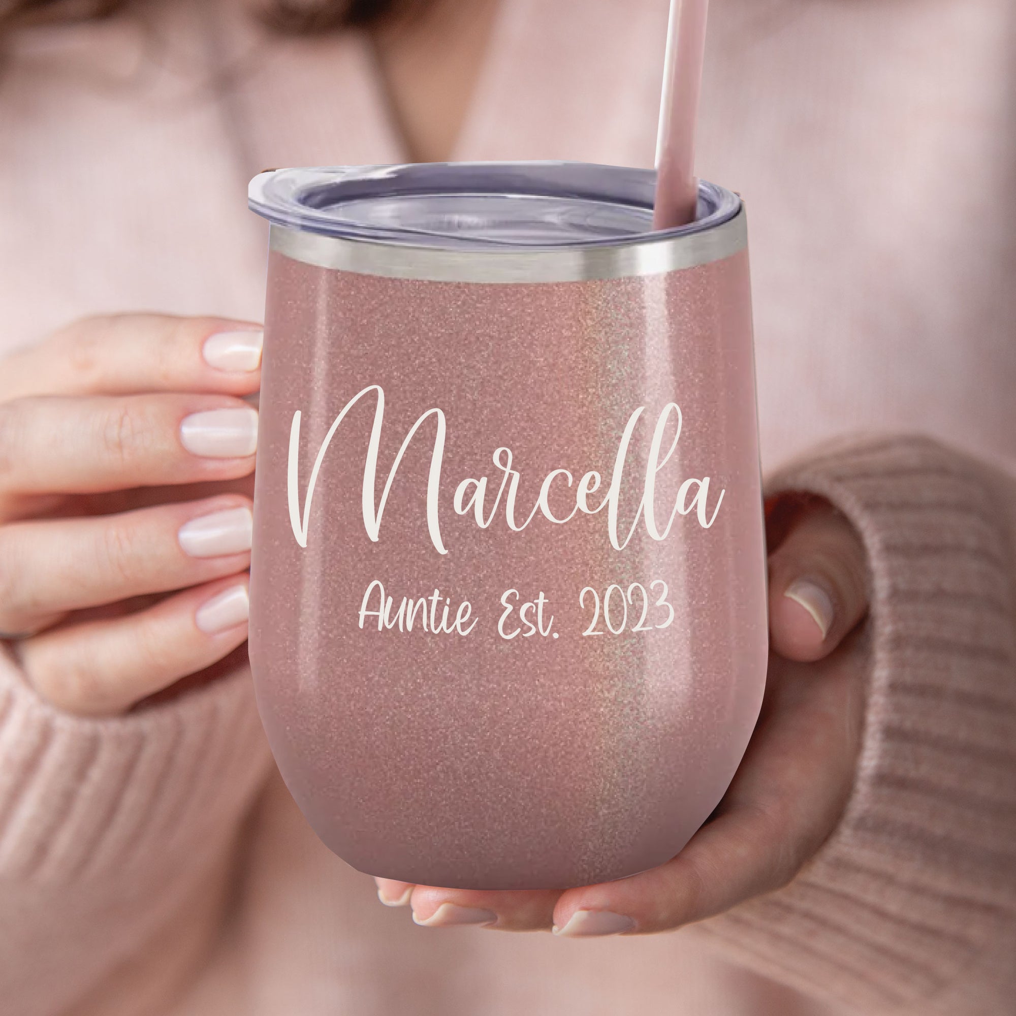 Personalized Gift for Sister, Pink Baby Announcement Gift Idea, Custom Print Wine Tumbler